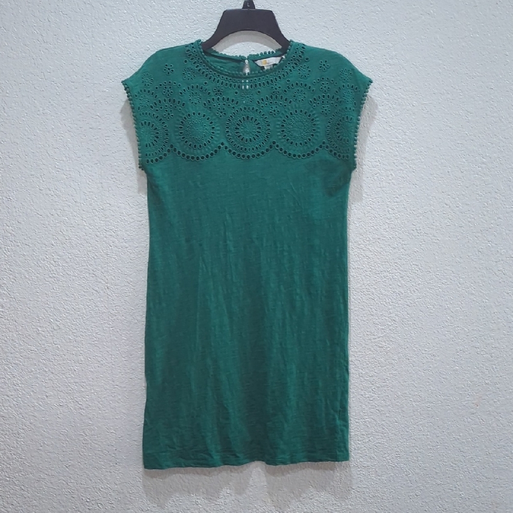 Boden Women's Emerald Green Cotton Cutwork T Shirt Dress - Picture 3 of 8